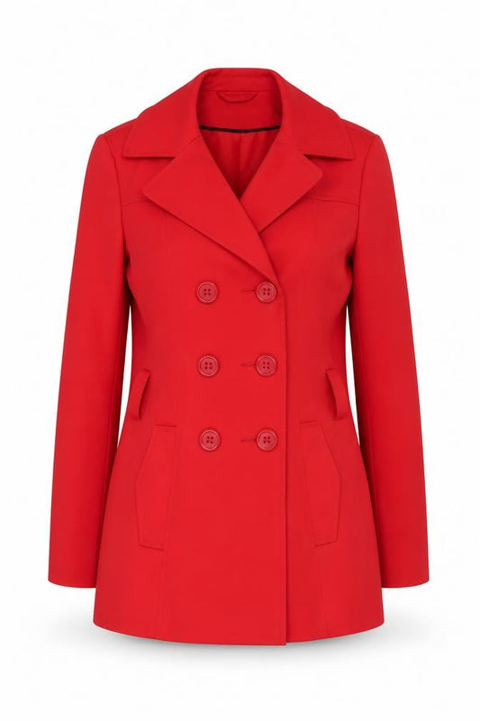 F&F Women's Red Pea Coat Size 10 Button Lined Smart Jacket