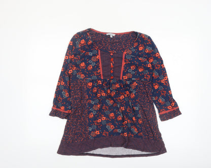 Marks and Spencer Per Una Women's Blue Floral 3/4 Sleeve Tunic Blouse Size 14