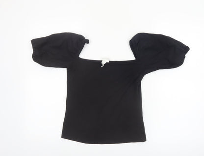 H&M Women’s Black Puff Sleeve Cropped Blouse Top Size S