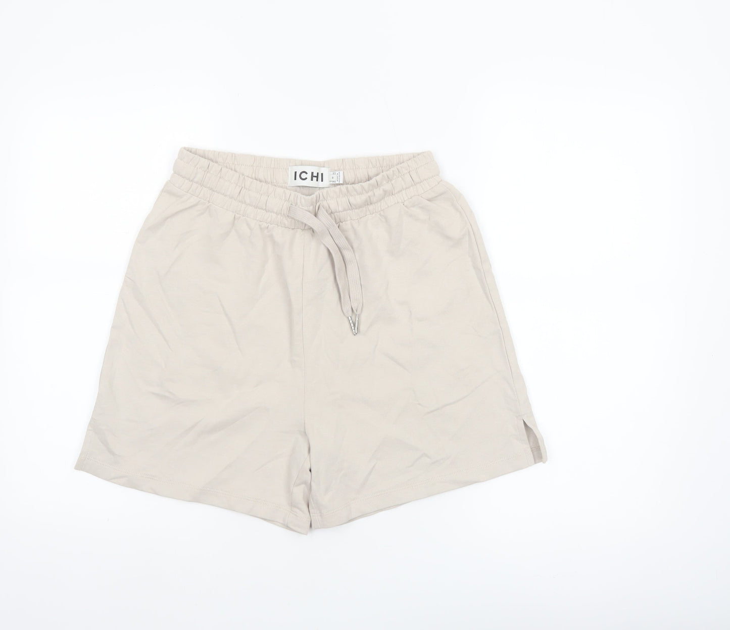 ICHI Women's Beige Cotton Blend Casual Drawstring Shorts Size S