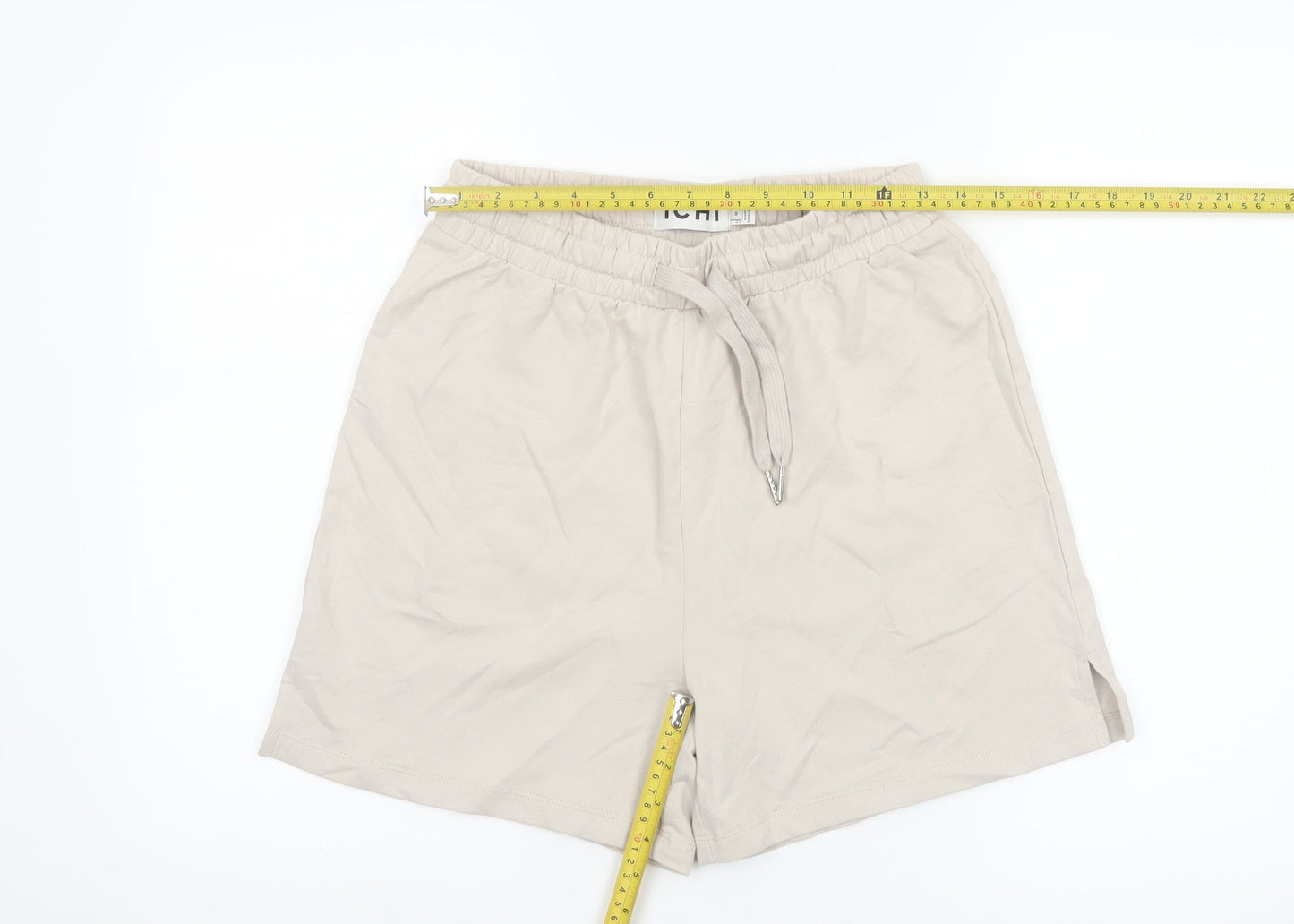 ICHI Women's Beige Cotton Blend Casual Drawstring Shorts Size S