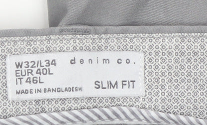 Denim Co. Men's Grey Slim Fit Chino Trousers W32 L34