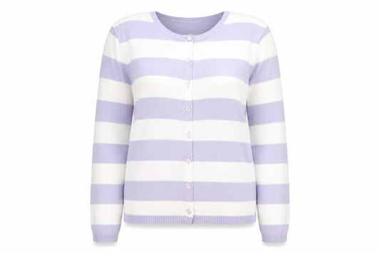 Editions Womens Lilac White Striped Cotton Cardigan Size 12