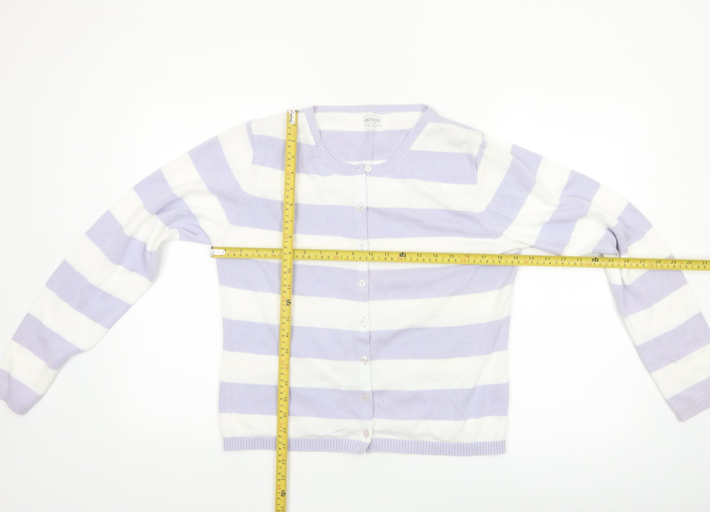 Editions Womens Lilac White Striped Cotton Cardigan Size 12