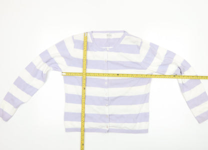Editions Womens Lilac White Striped Cotton Cardigan Size 12