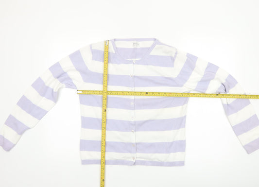 Editions Womens Lilac White Striped Cotton Cardigan Size 12