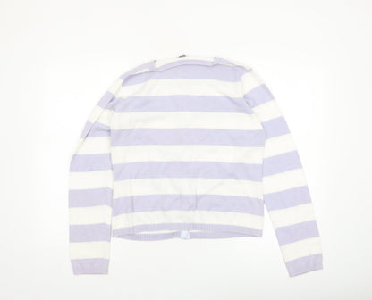 Editions Womens Lilac White Striped Cotton Cardigan Size 12