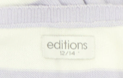 Editions Womens Lilac White Striped Cotton Cardigan Size 12