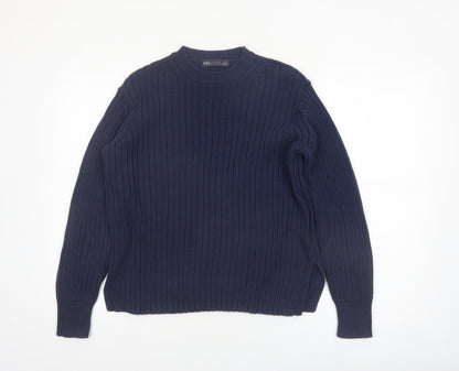 Marks and Spencer Women's Blue Cotton Ribbed Crew Neck Jumper Size 10