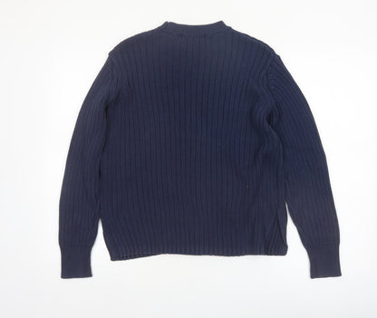 Marks and Spencer Women's Blue Cotton Ribbed Crew Neck Jumper Size 10