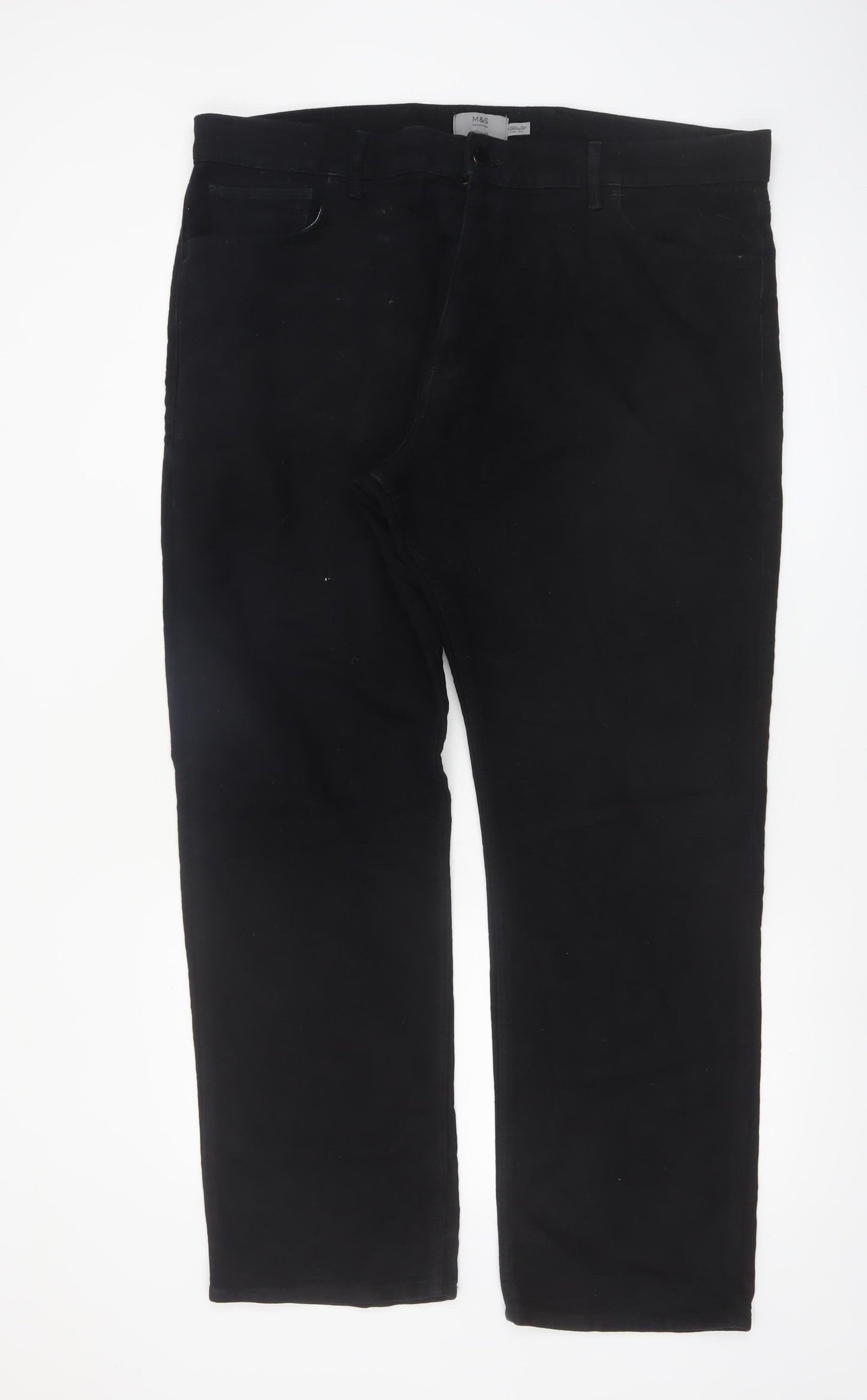 Marks and Spencer Men's Black Regular Fit Chino Trousers 40in Waist 31in Leg