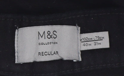 Marks and Spencer Men's Black Regular Fit Chino Trousers 40in Waist 31in Leg