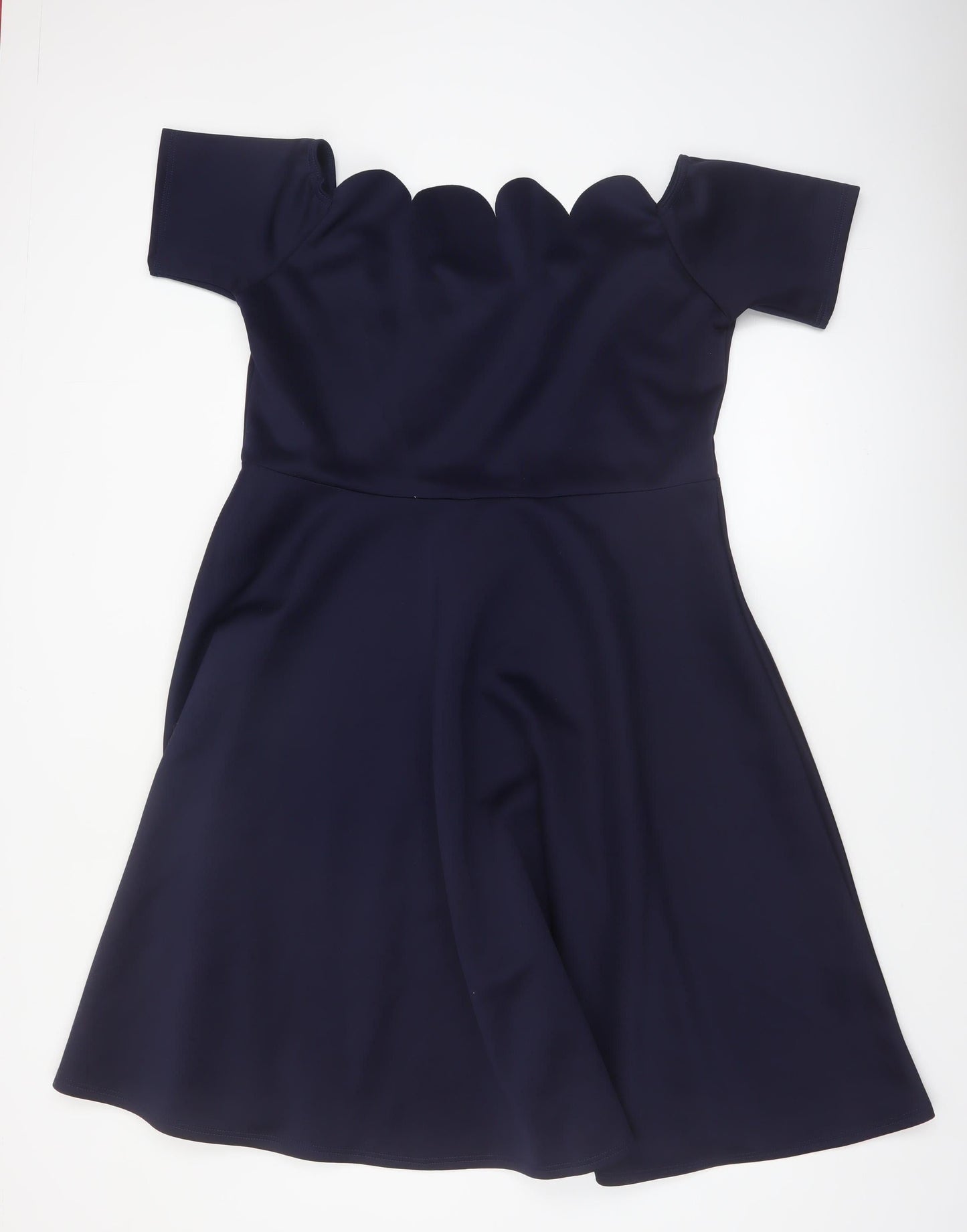 Boohoo Women's Blue Off Shoulder Fit & Flare Scallop Dress Size 22