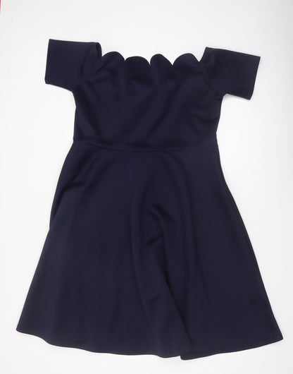 Boohoo Women's Blue Off Shoulder Fit & Flare Scallop Dress Size 22