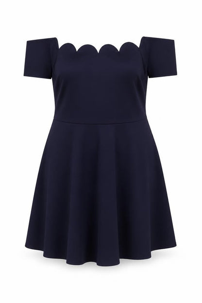 Boohoo Women's Blue Off Shoulder Fit & Flare Scallop Dress Size 22