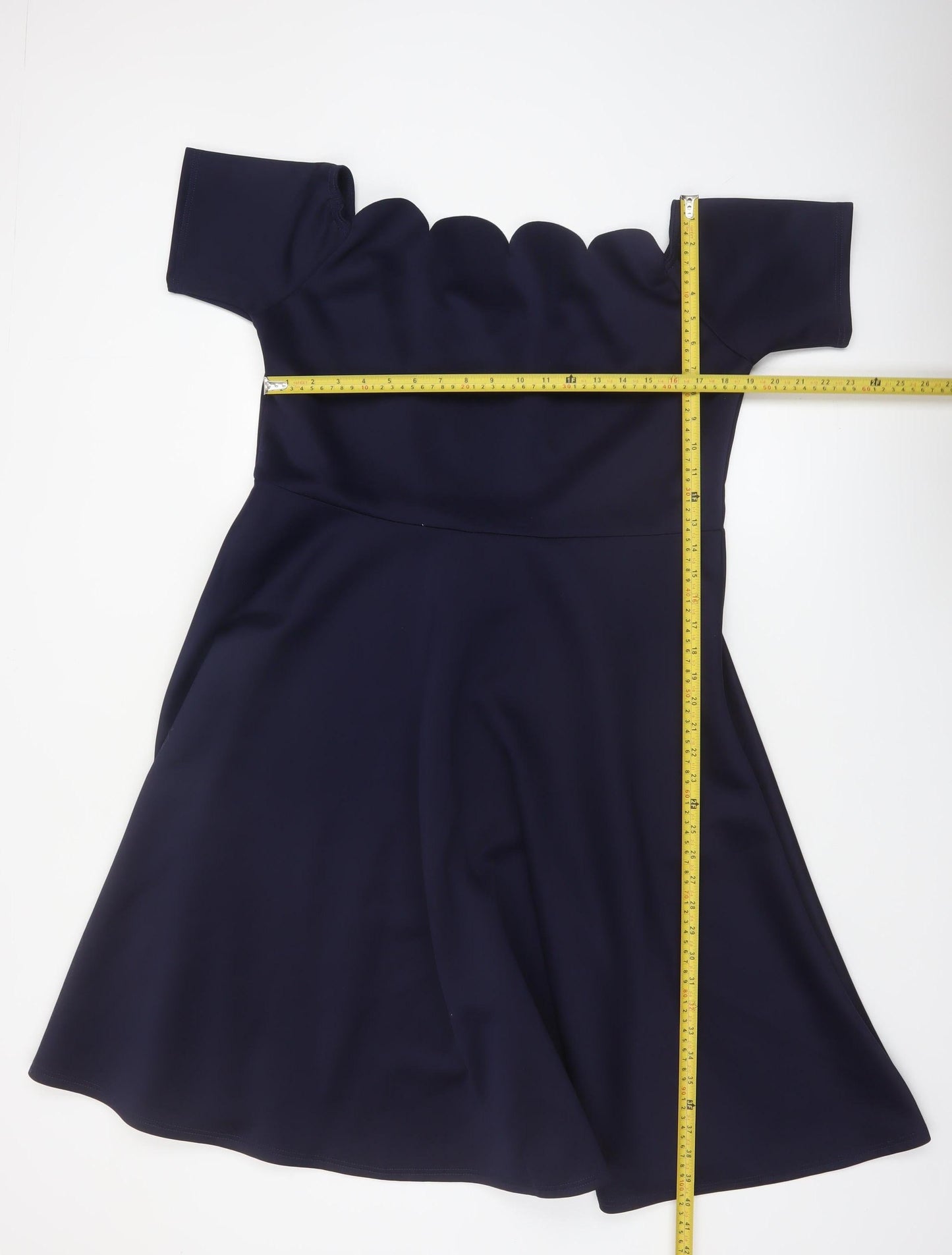 Boohoo Women's Blue Off Shoulder Fit & Flare Scallop Dress Size 22