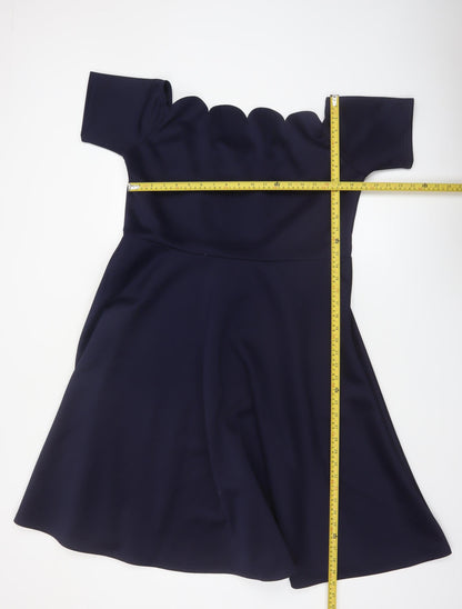 Boohoo Women's Blue Off Shoulder Fit & Flare Scallop Dress Size 22
