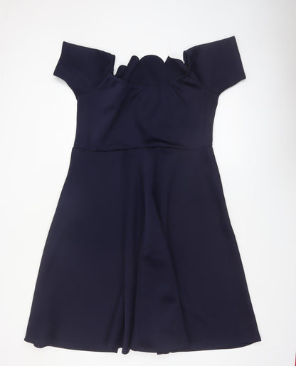 Boohoo Women's Blue Off Shoulder Fit & Flare Scallop Dress Size 22