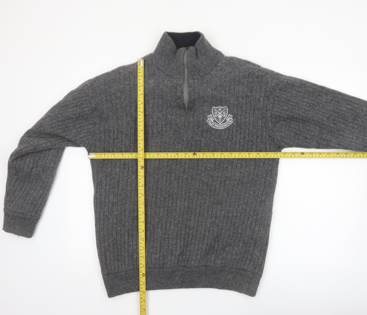Murray Golf Men's Grey Wool 1/2 Zip Jumper L High Neck Warm Pullover