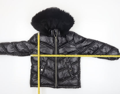 Lipsy London Boys Black Hooded Puffer Jacket 10 Years Faux Fur Trim Winter Coat