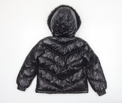 Lipsy London Boys Black Hooded Puffer Jacket 10 Years Faux Fur Trim Winter Coat