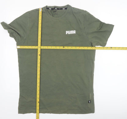 Puma Men's Green Crew Neck Short Sleeve Cotton T-Shirt M