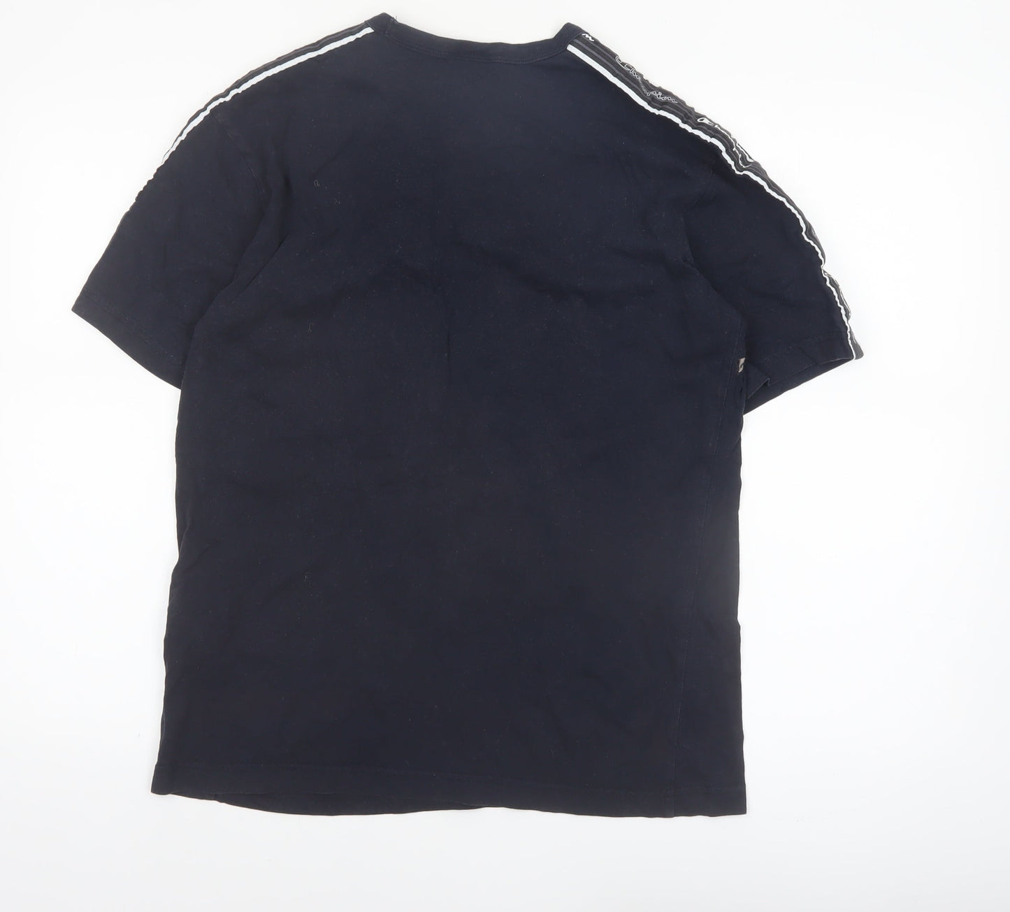 Champion Men's Black Medium Crew Neck Cotton T-Shirt with Logo Tape Trim