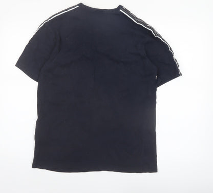 Champion Men's Black Medium Crew Neck Cotton T-Shirt with Logo Tape Trim