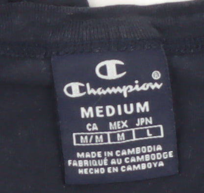 Champion Men's Black Medium Crew Neck Cotton T-Shirt with Logo Tape Trim