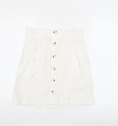 New Look Women's White Linen Blend A-Line Button Front Skirt Size 10