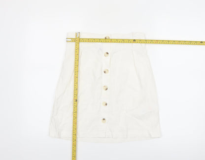 New Look Women's White Linen Blend A-Line Button Front Skirt Size 10