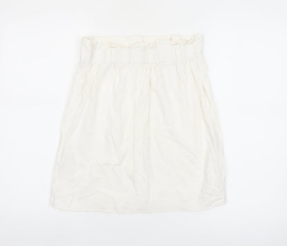 New Look Women's White Linen Blend A-Line Button Front Skirt Size 10