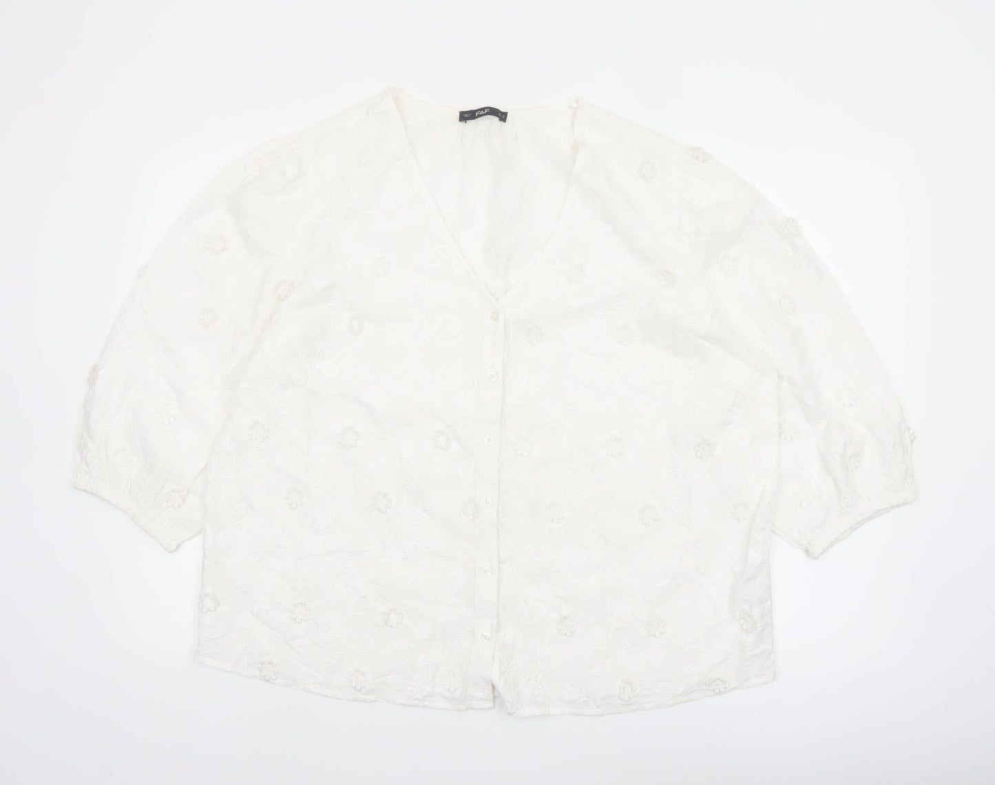 F&F Women’s White Embroidered Cotton Tunic Blouse Size 18