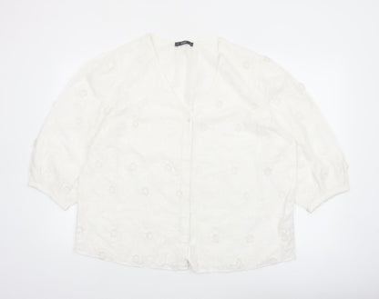 F&F Women’s White Embroidered Cotton Tunic Blouse Size 18