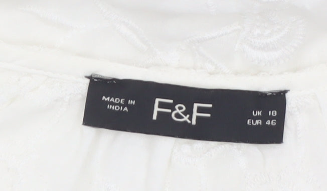 F&F Women’s White Embroidered Cotton Tunic Blouse Size 18
