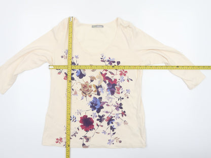 Marks and Spencer Women's Beige Floral 3/4 Sleeve T-Shirt UK 18