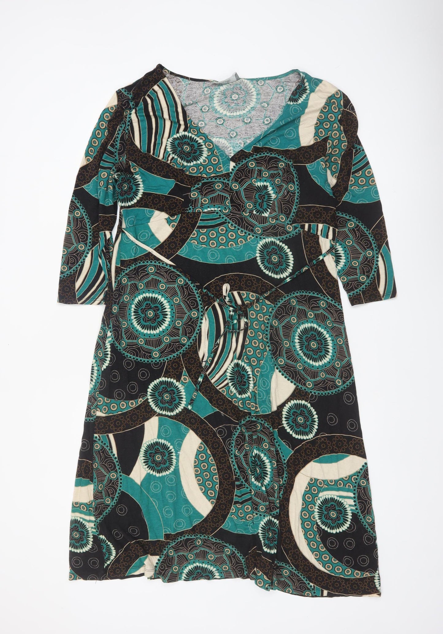 Wallis Women’s Multicoloured Geometric V-Neck A-Line Jersey Dress Size 18