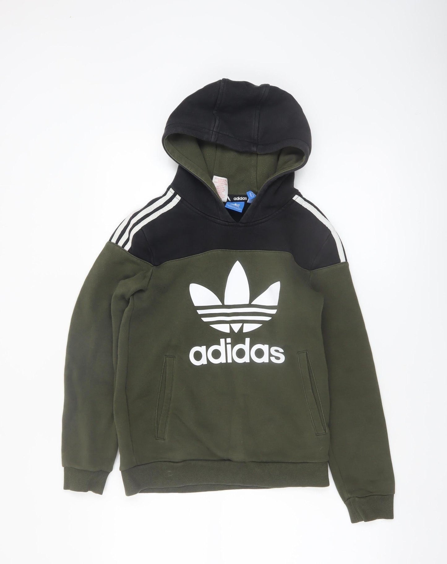 Adidas Boys Green Black Hooded Pullover Sweatshirt Size 11-12 Years