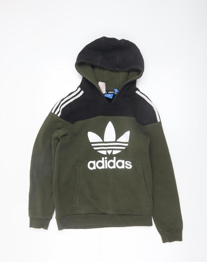 Adidas Boys Green Black Hooded Pullover Sweatshirt Size 11-12 Years