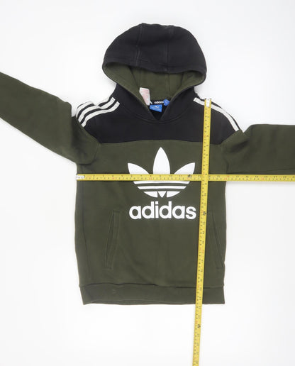 Adidas Boys Green Black Hooded Pullover Sweatshirt Size 11-12 Years