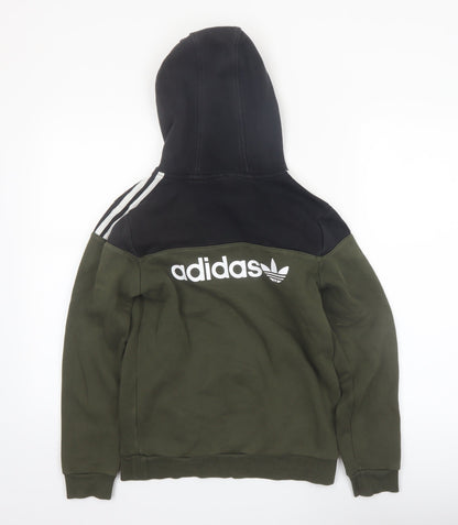 Adidas Boys Green Black Hooded Pullover Sweatshirt Size 11-12 Years