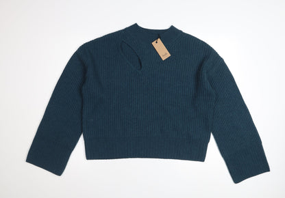 Hush Women’s Blue Ribbed Knit High Neck Pullover Jumper Size L