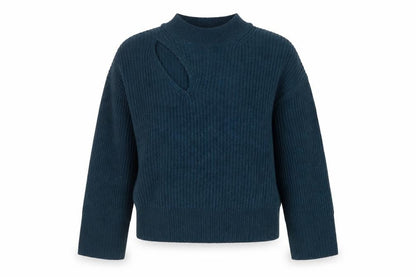 Hush Women’s Blue Ribbed Knit High Neck Pullover Jumper Size L