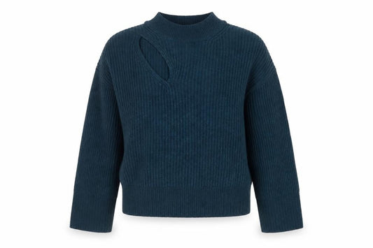 Hush Women’s Blue Ribbed Knit High Neck Pullover Jumper Size L