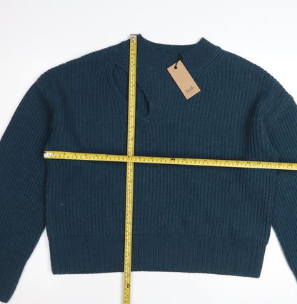 Hush Women’s Blue Ribbed Knit High Neck Pullover Jumper Size L