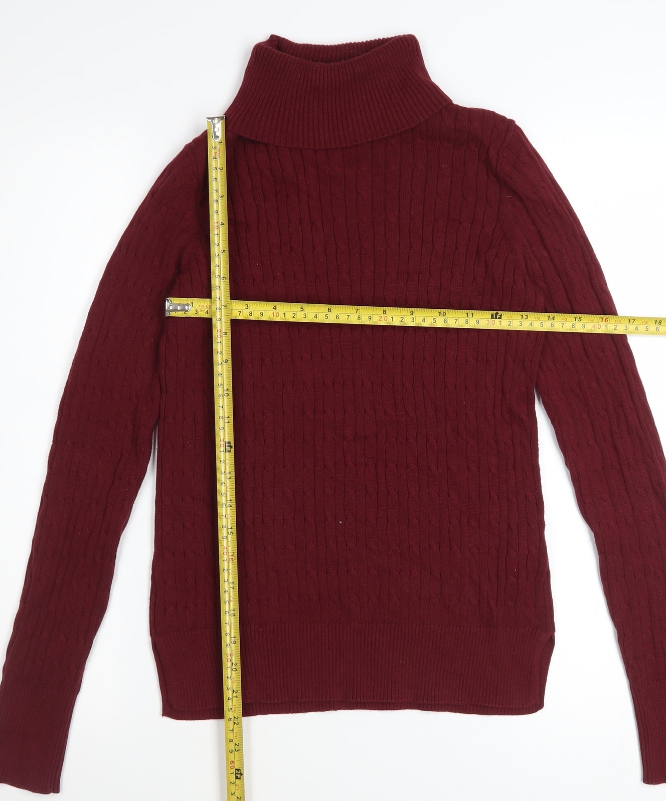 Jones New York Womens Red Cotton Roll Neck Cable Knit Jumper Size S