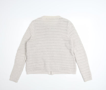 Marks and Spencer Women Beige Full Zip Knit Cotton Jumper UK 14