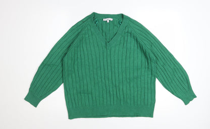 Next Women's Green V-Neck Ribbed Knit Jumper Size 16