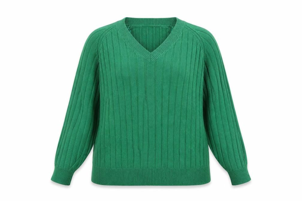 Next Women's Green V-Neck Ribbed Knit Jumper Size 16