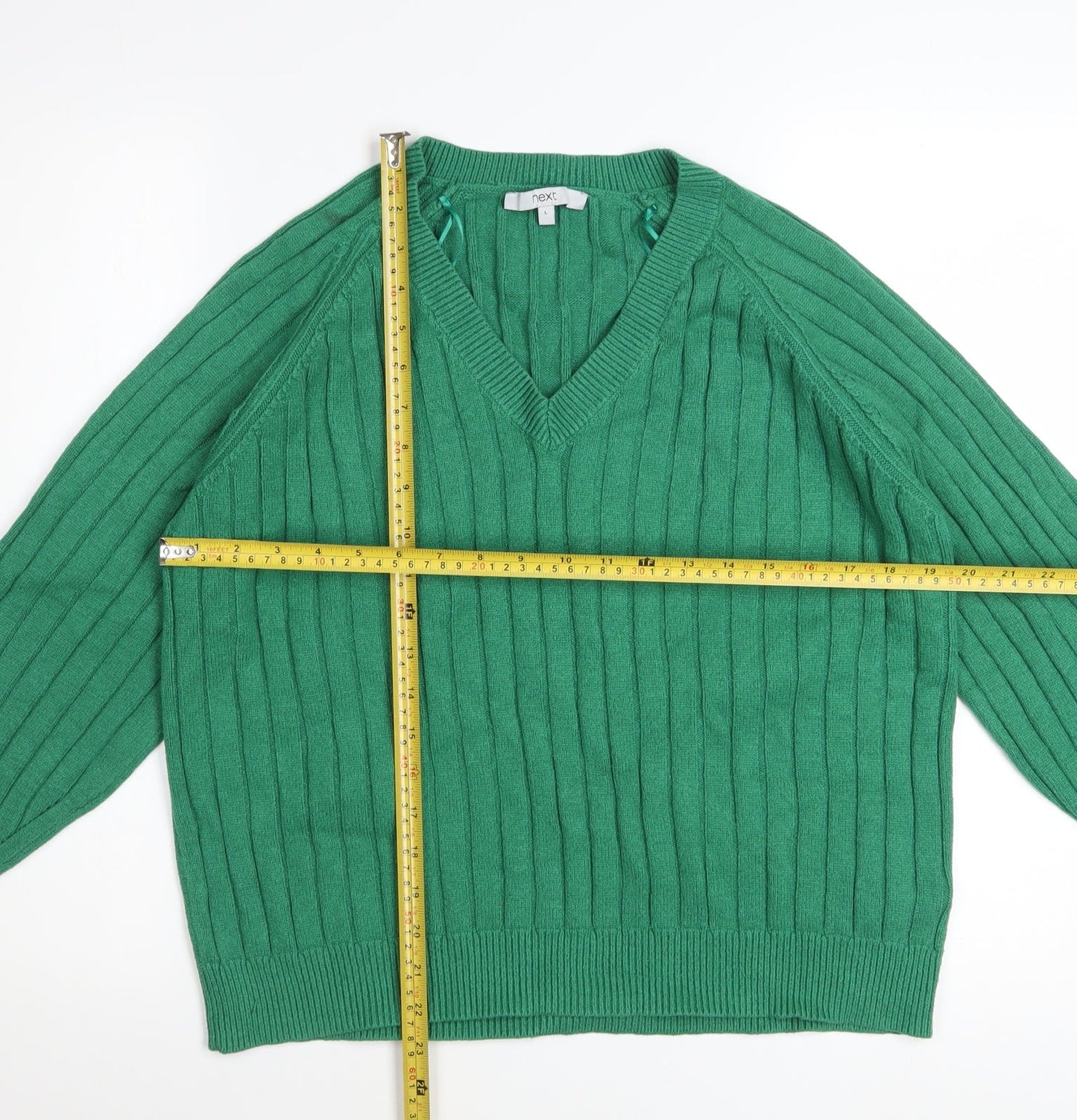 Next Women's Green V-Neck Ribbed Knit Jumper Size 16